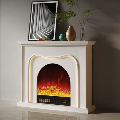 Orren Ellis White Solid + Manufactured Wood Freestanding Fireplace