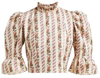 Batsheva Floral-print Cropped Cotton Top - Womens - Cream Multi