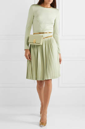 Burberry Chain-embellished Open-back Pleated Silk-blend And Jersey Dress - Light green