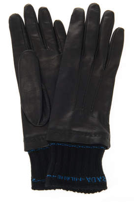 Prada Knit-Trimmed Nappa Leather Gloves