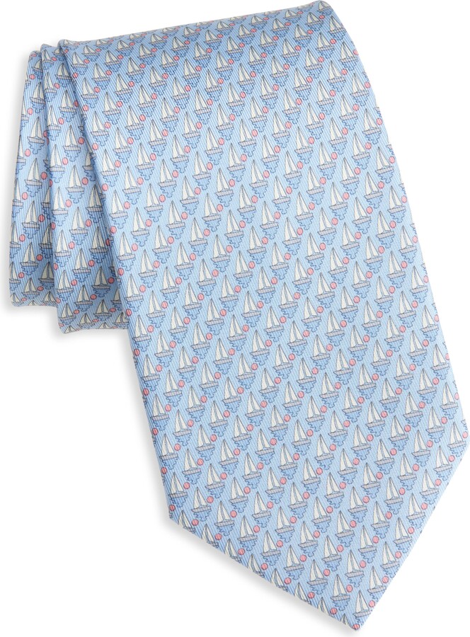 Ferragamo Alba Sailboat Print Silk Tie
