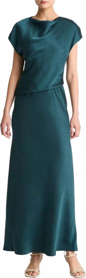 Vince Draped Satin Cowl-Neck Maxi Dress In Juniper