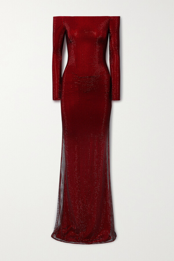 Ralph Lauren Collection Minali Off-the-shoulder Crystal-embellished Mesh  Gown - Red - ShopStyle Evening Dresses