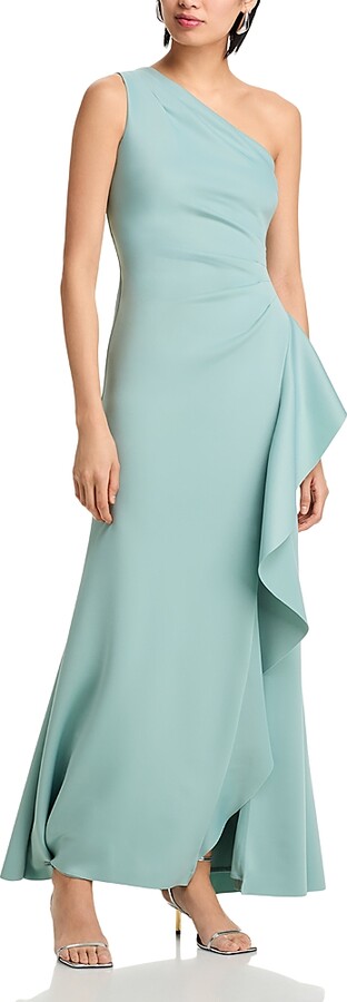Aqua One Shoulder Ruffled Dress - Exclusive