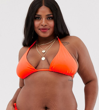 ASOS DESIGN curve sleek triangle bikini top in neon orange