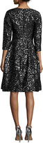 Thumbnail for your product : Oscar de la Renta 3/4-Sleeve Metallic-Print Cocktail Dress, Black
