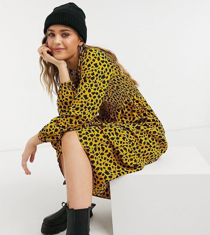 Wednesday's Girl long sleeve midi dress with shirred waist in