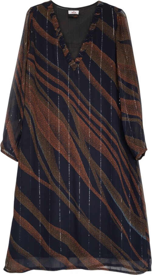 Niza Black Short Brown Long Sleeved Dress