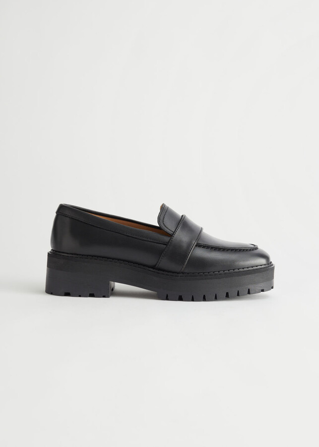 And other stories Heeled Leather Penny Loafers - ShopStyle