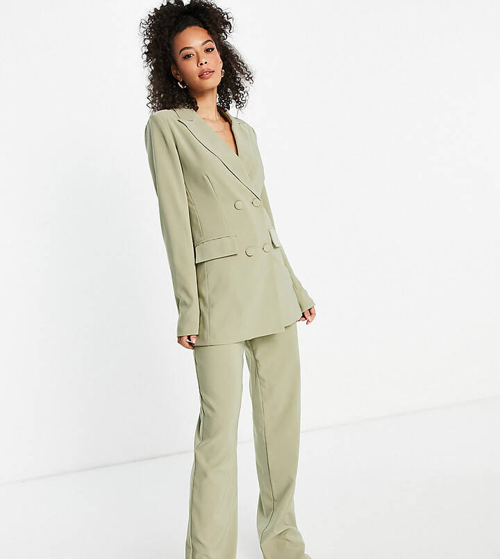 4th & Reckless Tall double breasted suit blazer in khaki - ShopStyle