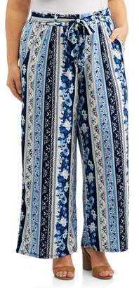French Laundry Women's Plus Size Tie Front Pull On Knit Palazzo Pant