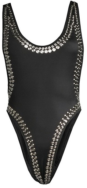 black studded one piece swimsuit