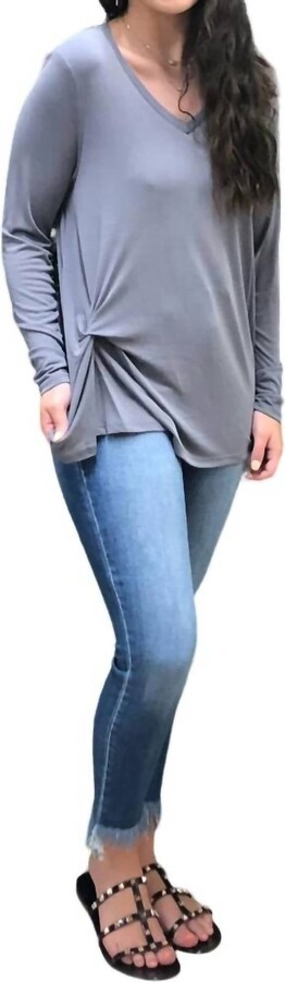 Tribal Adeline Twist Long Sleeve Top In Smoke