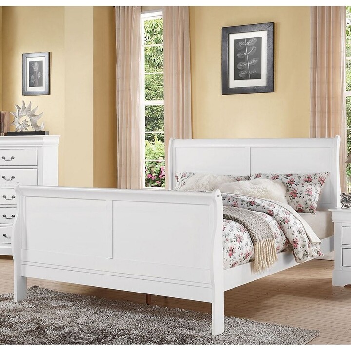 Queen Size Solid Pine Sleigh Bed, Pine Headboard And Footboard Queen