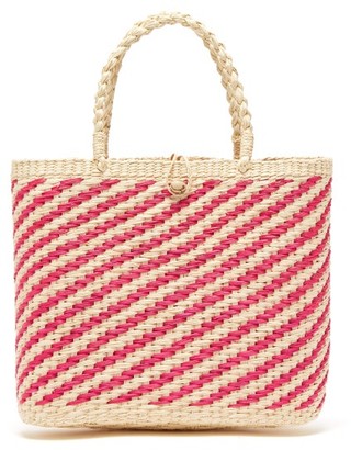 Sensi Canasta Woven Striped Toquilla-straw Basket Bag - Pink White