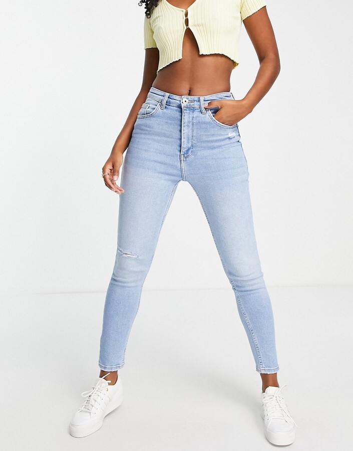 Bershka super high waist skinny jean in vintage blue - ShopStyle
