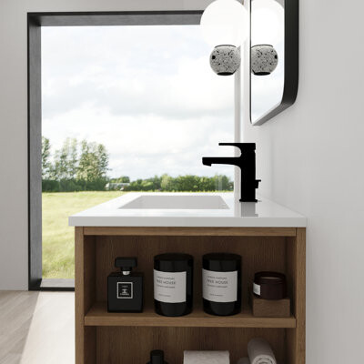 Orren Ellis 30 Inch Wall Mounting Bathroomg Vanity With Sink Soft Close Drawer And Side Shelf-G-BVB01430IMO-GRB3020MOWH