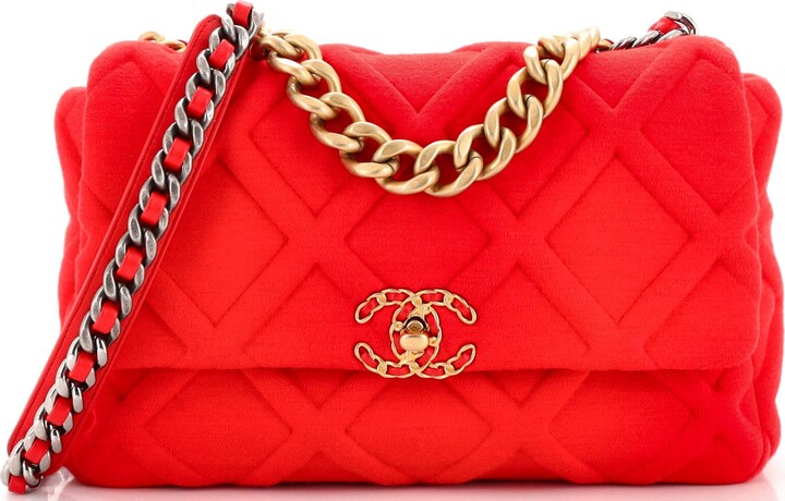 Chanel 19 Flap Bag Quilted Jersey Large Red