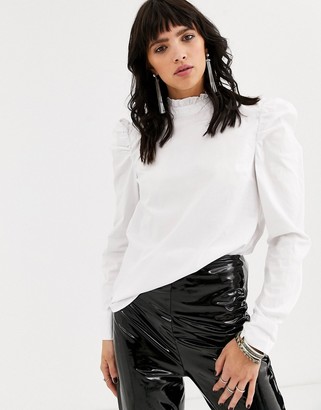 Object volume sleeve high neck cotton blouse