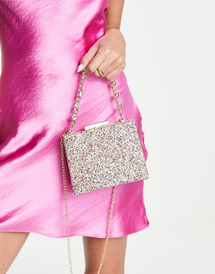 True Decadence + Heart Clutch Bag in Pink Satin with Pearl Handle