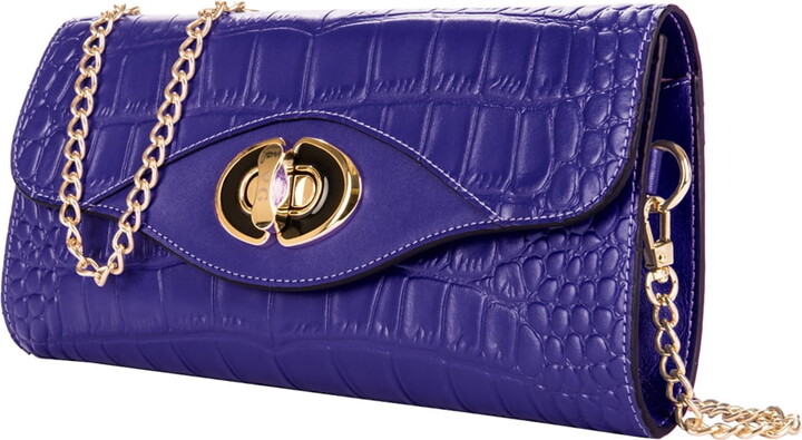 CrocEmbossed Genuine Leather Stylist Croc Embossed Leather Clutch Crossbody Bag