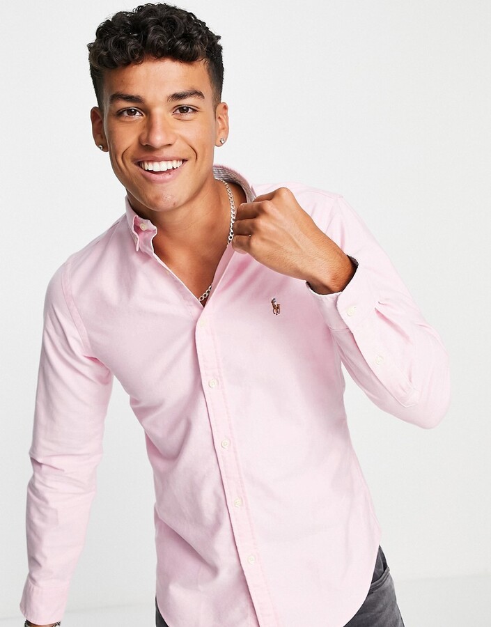 Polo Ralph Lauren icon logo slim fit oxford shirt button-down in pink -  ShopStyle