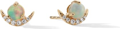 Zales 4.0mm Opal and 1/20 CT. T.w. Diamond Crescent Moon Stud Earrings in 10K Gold