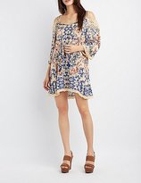 Thumbnail for your product : Charlotte Russe Floral Crochet-Trim Cold Shoulder Dress
