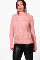 Thumbnail for your product : boohoo Petite Sian Cowl Neck Cable Knit Jumper