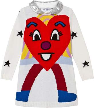 Simonetta Knit Heart and Star Jumper Dress with Detachable Sequin Collar