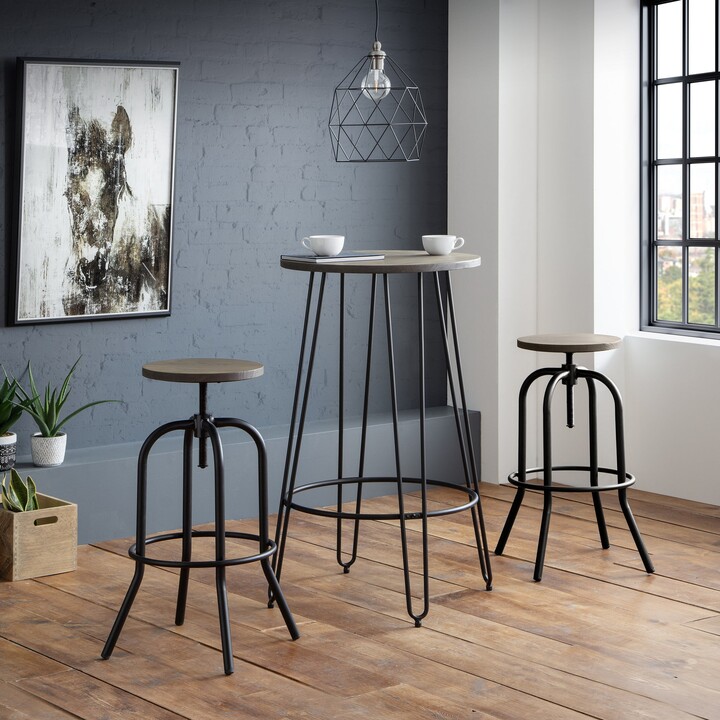 Dunelm Dalston Round Bar Table with 2 Spitfire Stools, Brown Mocha