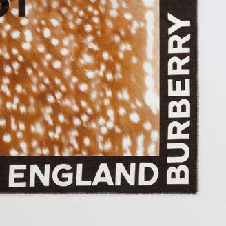 Burberry Slogan Deer Print Cotton Silk Large Square Scarf