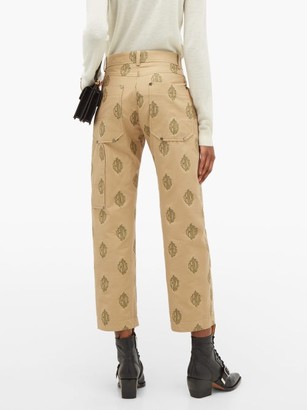 Chloé Logo-jacquard Cropped Cotton Trousers - Beige