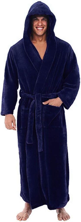 Bumplebee Mens Dressing Gown Hooded Warm Robes Flannel Soft Bathrobe Fluffy Housecoat for Winter 