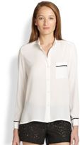 Thumbnail for your product : Alice + Olivia Stretch Silk Piping-Trimmed Shirt