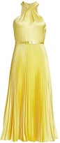 Thumbnail for your product : ML Monique Lhuillier Satin Halter Pleated Midi-Dress