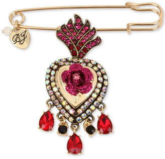 Betsey Johnson Gold-Tone Multi-Stone Queen Heart Pin