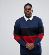 Thumbnail for your product : ASOS Design PLUS Longline Long Sleeve Rugby Polo Shirt With Colour Block In Heavyweight Jersey