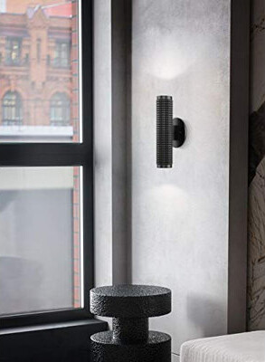 Latitude Run Cylindrical Textured Wall LED Light Fixture - Aluminum Up/Down Lights Wall Sconces ETL Certified Wall Mount Lamp For Home Decor Blac