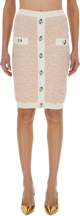 Balmain Button Embellished Tweed Mini Skirt
