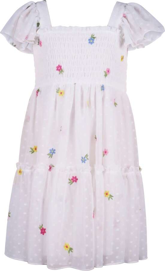 Zunie Kids' Floral Embroidered Swiss Dot Dress