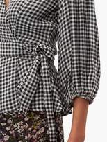 Thumbnail for your product : Ganni Gingham Wrap-around Crepe Top - Womens - Black White