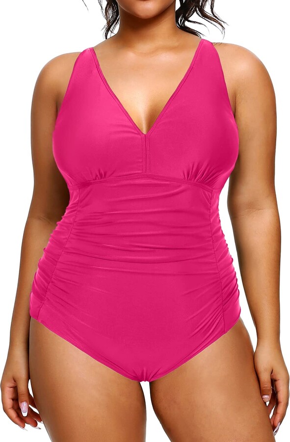 Black,3XL Aotifu Women One Piece Swimdress Tummy Control Swim Dress Plus Size Tankini Swimsuits Bathing Suit Summer Swimwear 