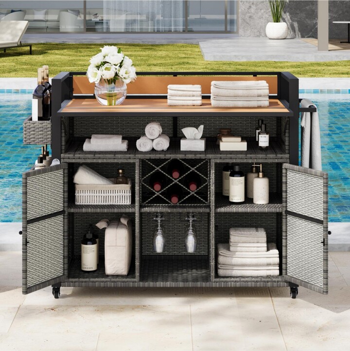 Streamdale Furniture Wicker Grill Cart with Table Top & Storage