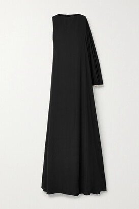 Reem Acra Asymmetric Crystal-embellished Crepe Gown - Black