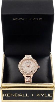KENDALL + KYLIE Women's Rose Gold Tone Crystal Embellished Stainless Steel Strap Analog Watch 40mm