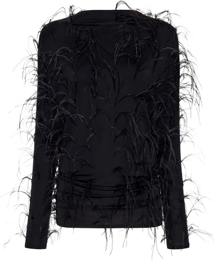 Sally LaPointe Feather-Detail Blouse