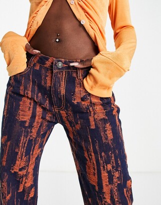 Jaded London Y2K boyfriend straight leg jeans in indigo orange rip