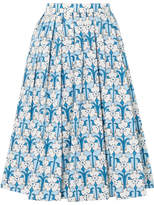 Prada - Iris Printed Cotton-poplin Midi Skirt - Blue