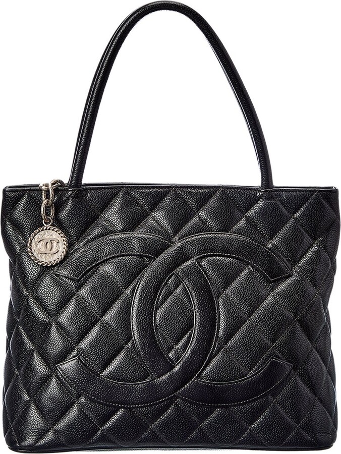 Chanel Black Quilted Caviar Leather Medallion Tote (Authentic Pre